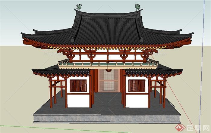 古典中式单层双檐寺庙建筑设计su模型
